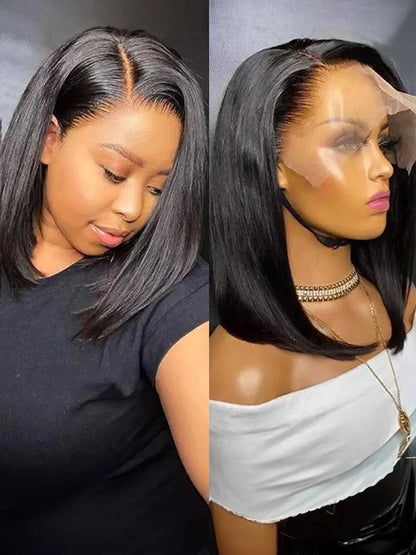 200 densité courte Bob droite 13x6 HD dentelle frontale perruque cheveux humains pré-plumés sans colle perruques cheveux humains 7x5 fermeture perruque
