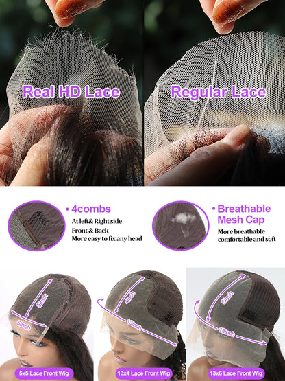 200 densité courte Bob droite 13x6 HD dentelle frontale perruque cheveux humains pré-plumés sans colle perruques cheveux humains 7x5 fermeture perruque