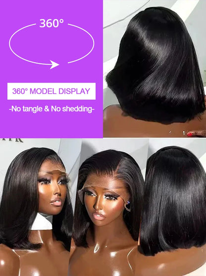 200 densité courte Bob droite 13x6 HD dentelle frontale perruque cheveux humains pré-plumés sans colle perruques cheveux humains 7x5 fermeture perruque