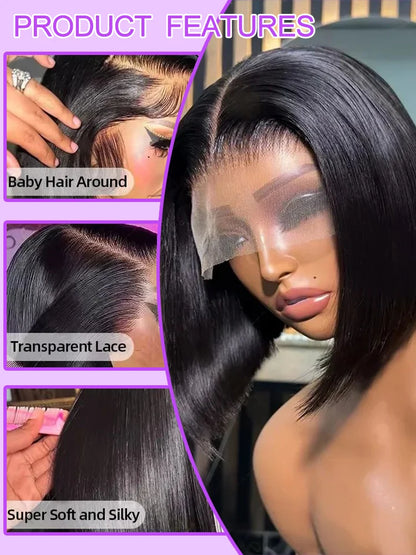 200 densité courte Bob droite 13x6 HD dentelle frontale perruque cheveux humains pré-plumés sans colle perruques cheveux humains 7x5 fermeture perruque