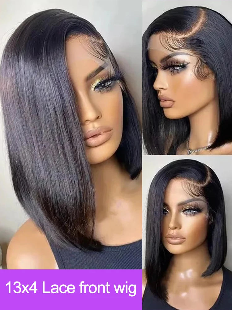 200 densité courte Bob droite 13x6 HD dentelle frontale perruque cheveux humains pré-plumés sans colle perruques cheveux humains 7x5 fermeture perruque