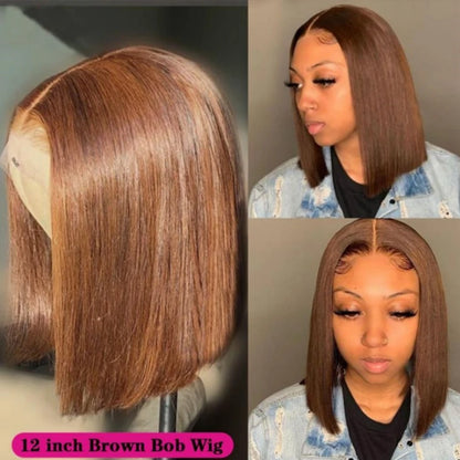 12A Malaisie # 4 perruque Bob courte droite brune 100% perruque de cheveux humains chocolat sans colle perruque cheveux vierges