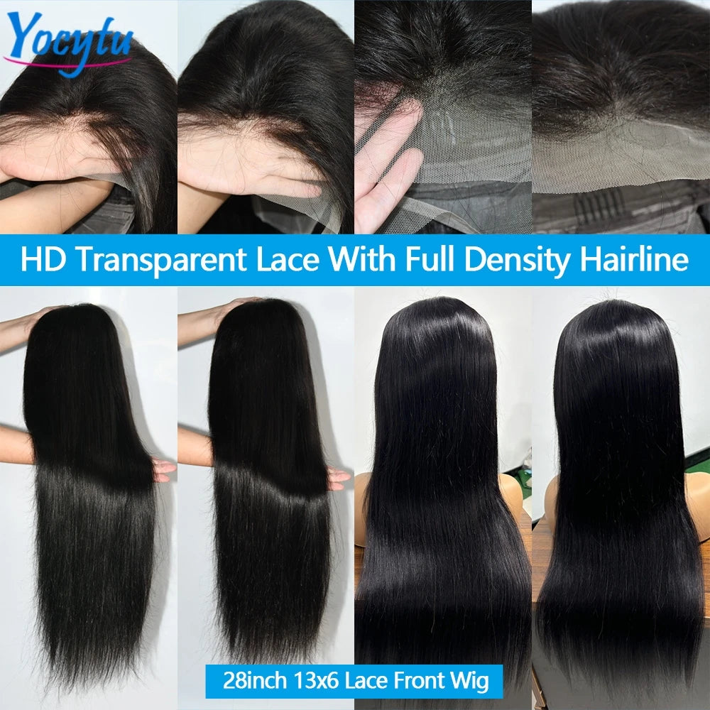 28 30 Pouces Perruques Cheveux Humains YOCYTU 13X6 lisse Perruque Peruvian Haut Qualité Pour Femme HD Transparent Lace Front Wigs Human Hair