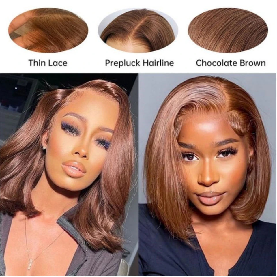 12A Malaisie # 4 perruque Bob courte droite brune 100% perruque de cheveux humains chocolat sans colle perruque cheveux vierges